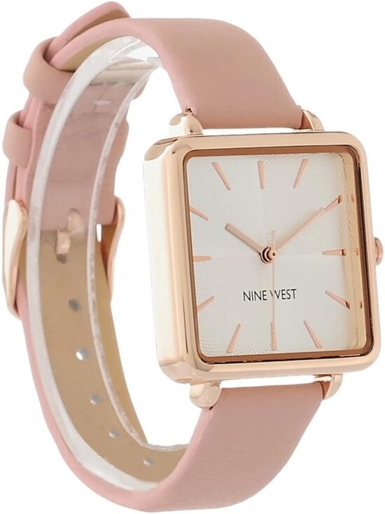 Nine West Women\'s Pink Rose Gold Analog Quartz Faux Leather Strap Square Watch main image 5